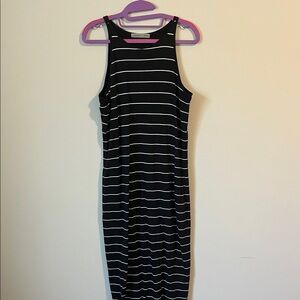 Athleta Black and White Striped Midi Dress